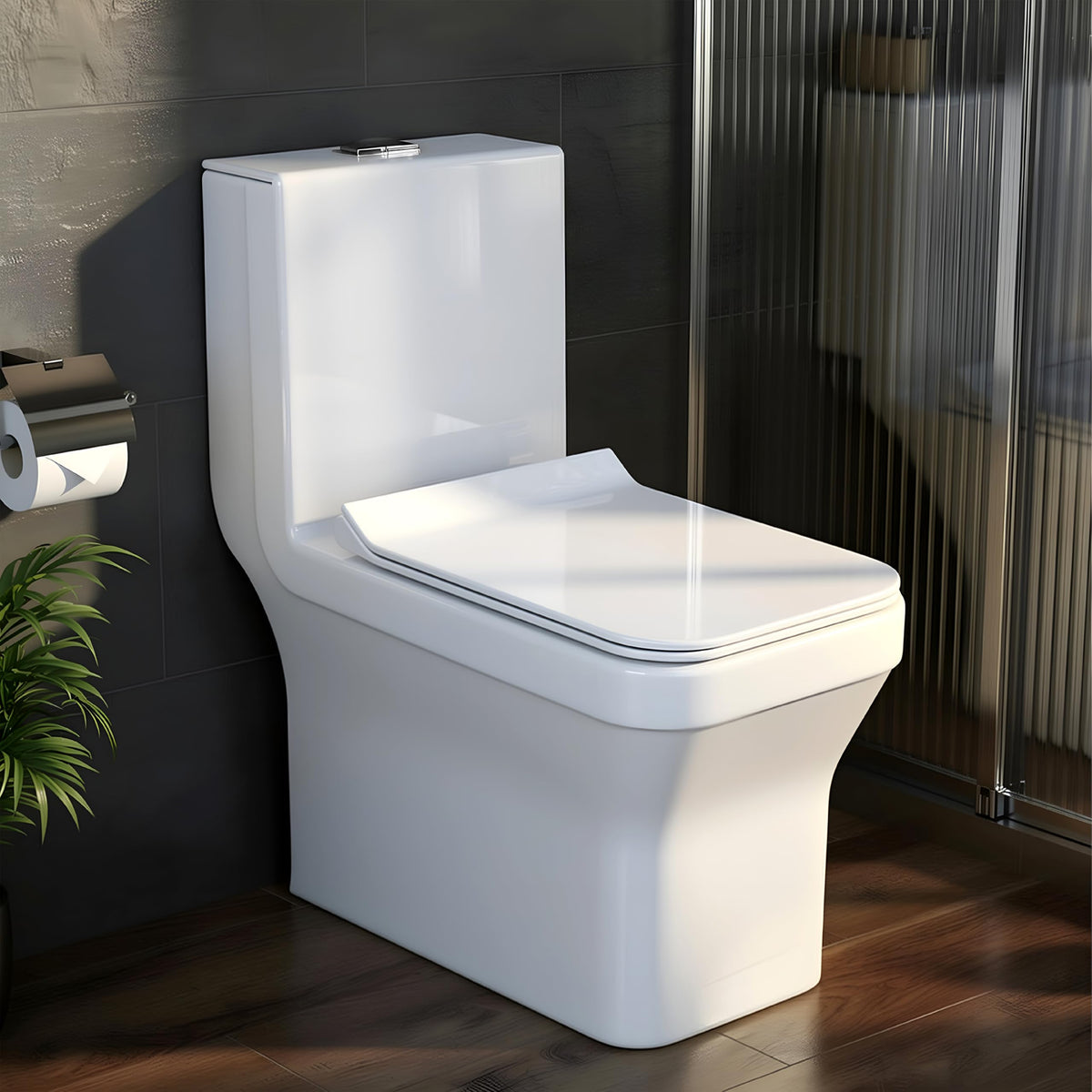 Plantex Platinum Ceramic Commode Toilet/S Trap One Piece Western Toilet/Rim Washdown Flush Commode with Soft Close Toilet Seat Cover (White)-1