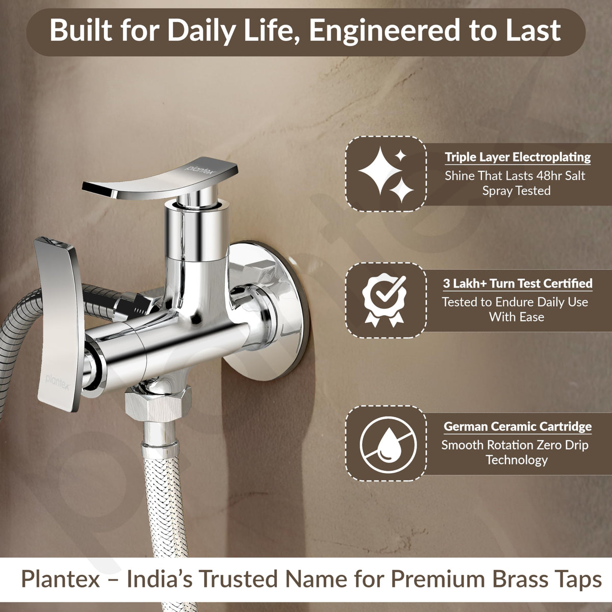 Plantex Pure Brass 2 way angle valve/Angle Cocke for Bathroom with Teflon Tap (Star, Chrome)