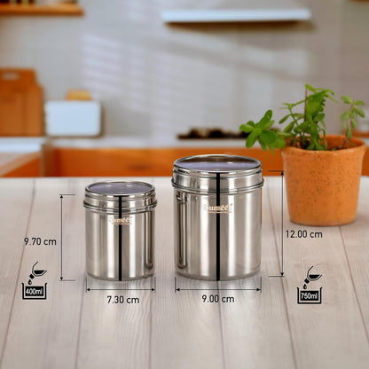 Sumeet Stainless Steel Small Containers/Jars/Dabba for Kitchen Storage with See Through Lids - set of 6Pcs, 400ml + 750ml capacity, 7.3cm & 9cm Dia, Silver