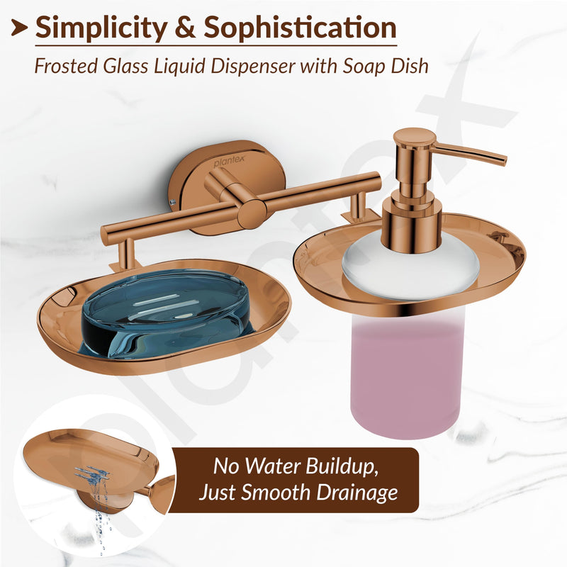 Plantex J4 Stainless Steel Soap Dish with Liquid Dispenser/Soap Stand for Bathroom Wall Mount/Shampoo Dispenser/Bathroom Accessories (PVD Rose Gold Finish) Onix-5