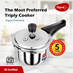 Pigeon by Stovekraft Elite Shine Tri-Ply Body Outer Lid Pressure Cooker, Induction and Gas Stove Compatible