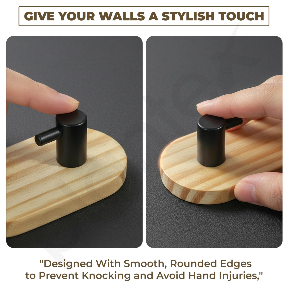 Plantex Wooden Wall Hanging Hook/Bath Towel Hook/Self Adhesive Capsule Robe Hooks for Kitchen/Bathroom/Stylish Home Decor Items - Pack of 2 (Black Wooden)-2