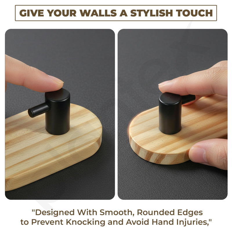 Plantex Wooden Wall Hanging Hook/Bath Towel Hook/Self Adhesive Capsule Robe Hooks for Kitchen/Bathroom/Stylish Home Decor Items - Pack of 2 (Black Wooden)-2