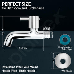 Plantex Long Body Bib Cock for Bathroom with Water Saving Aerator/Brass Spindle Bib Tap with Wall Flange and Teflon Tape (MKS-1272-Chrome)-4