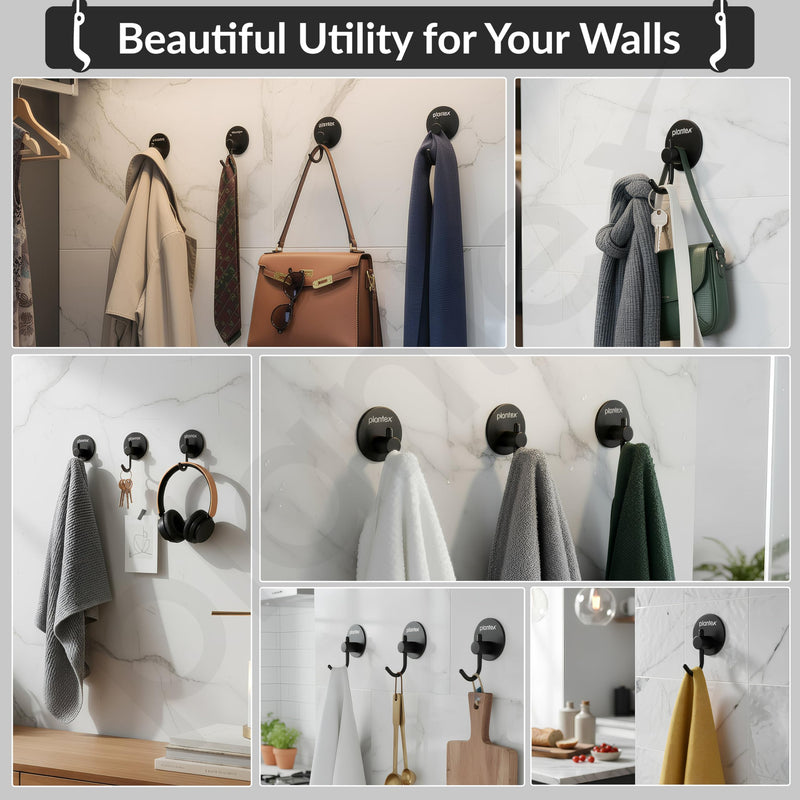 Plantex Wall Hanging Hook/Bath Towel Hook/Self Adhesive Round Robe Hooks for Kitchen/Bathroom/Stylish Home Decor Items - Pack of 4 (Black)-4
