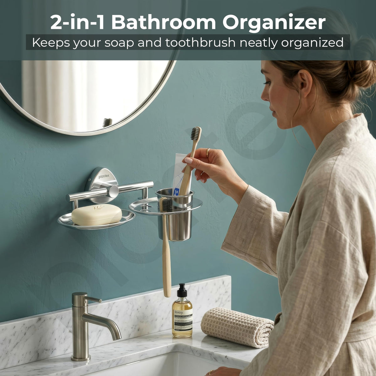 Plantex J4 Stainless Steel Soap Dish with Tumbler Holder/Soap and Brush Holder for Bathrooom/2 in 1 Soap Holder with Toothbrush Holder/Bathroom Accessories (Chrome Finish) Angel-6