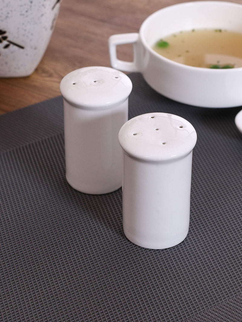 Clay Craft Basics Cruet Set/Salt and Pepper Shaker, Tower Look, White Ceramic, 2 Pcs