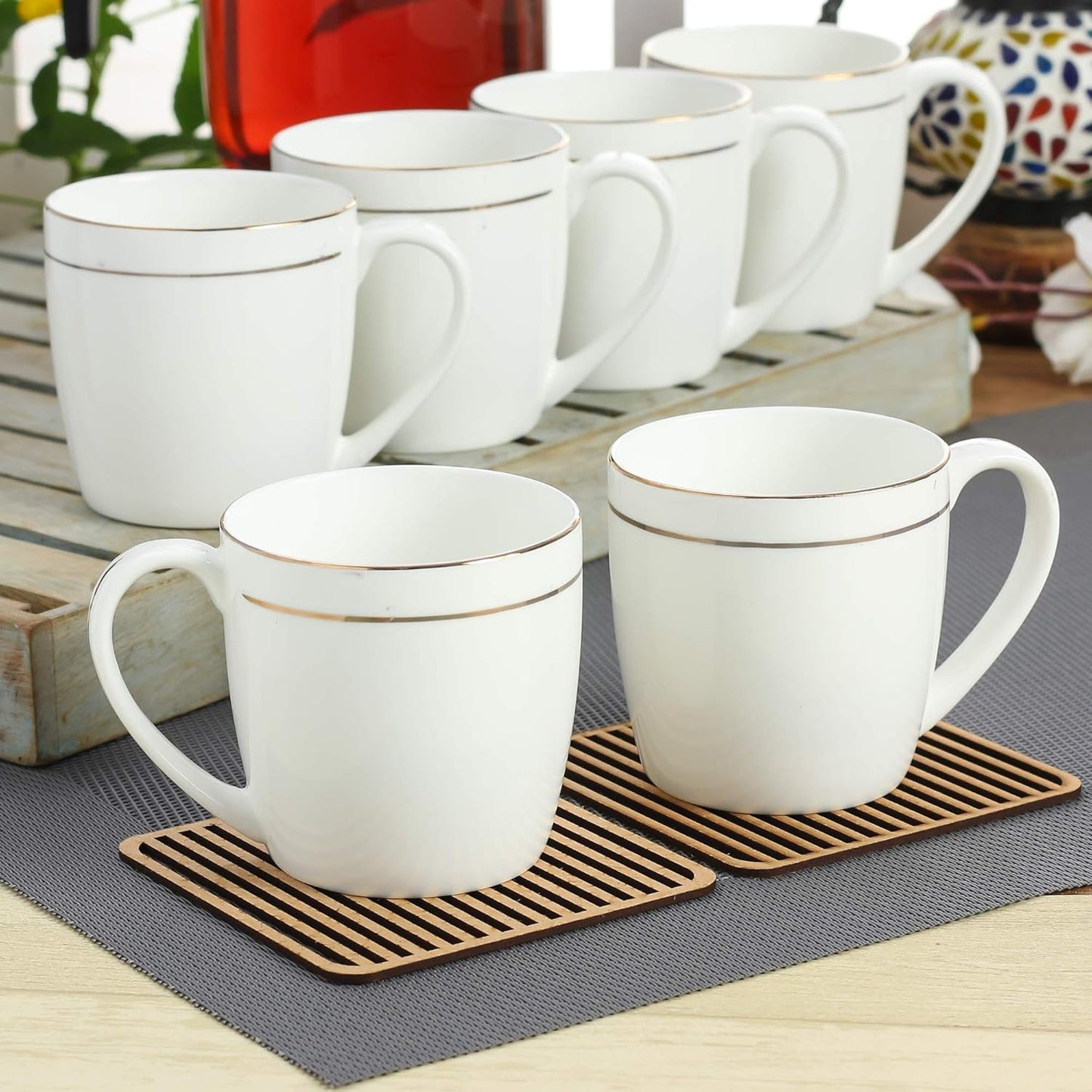 Clay Craft Elegant Gold Line Coffee/Tea Cups Set of 6 Perfect for Daily use 180 ml, White, Standard (Alton-Set of 6)