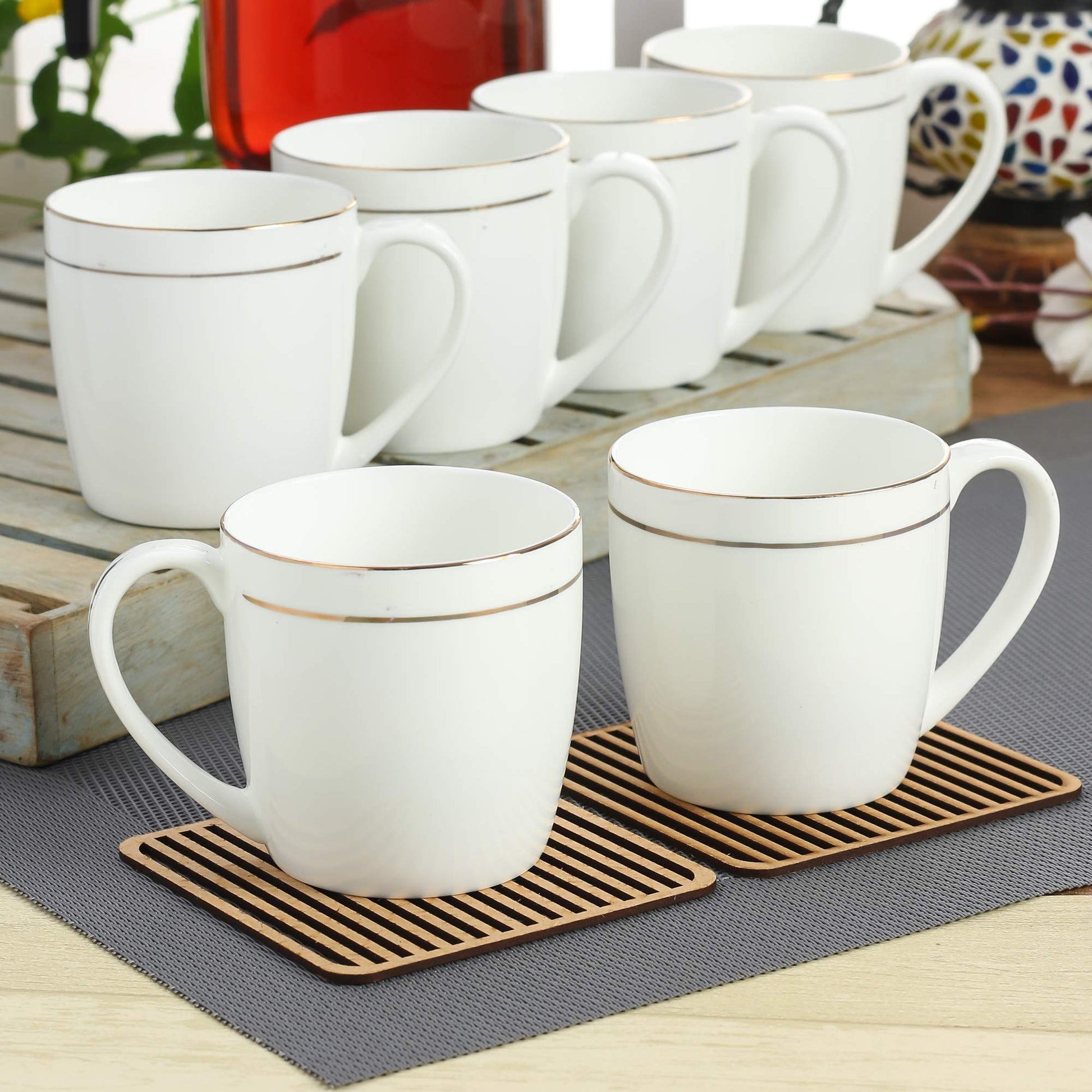 Clay Craft Elegant Gold Line Coffee/Tea Cups Set of 6 Perfect for Daily use 180 ml, White, Standard (Director-Set of 6)