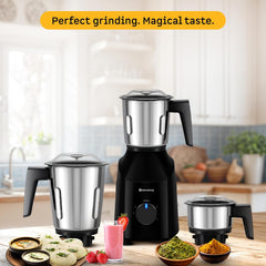 Atomberg Xiana 750 Watt Mixer Grinder | 3 Multipurpose Stainless Steel Jars | Coarse Mode for Silbatta-like Textures | Powerful Intelligent Motor | Easy Fault LED Indication | Gloss Black