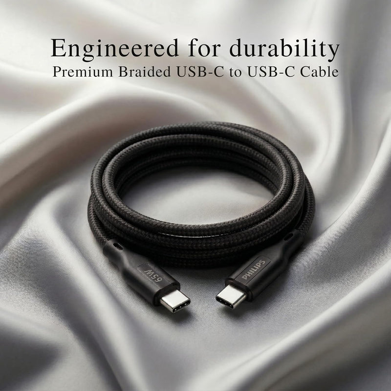 Philips DLC4160CB/94 65W Type-C to Type-C Fast Charging Cable (2m, Bright White)
