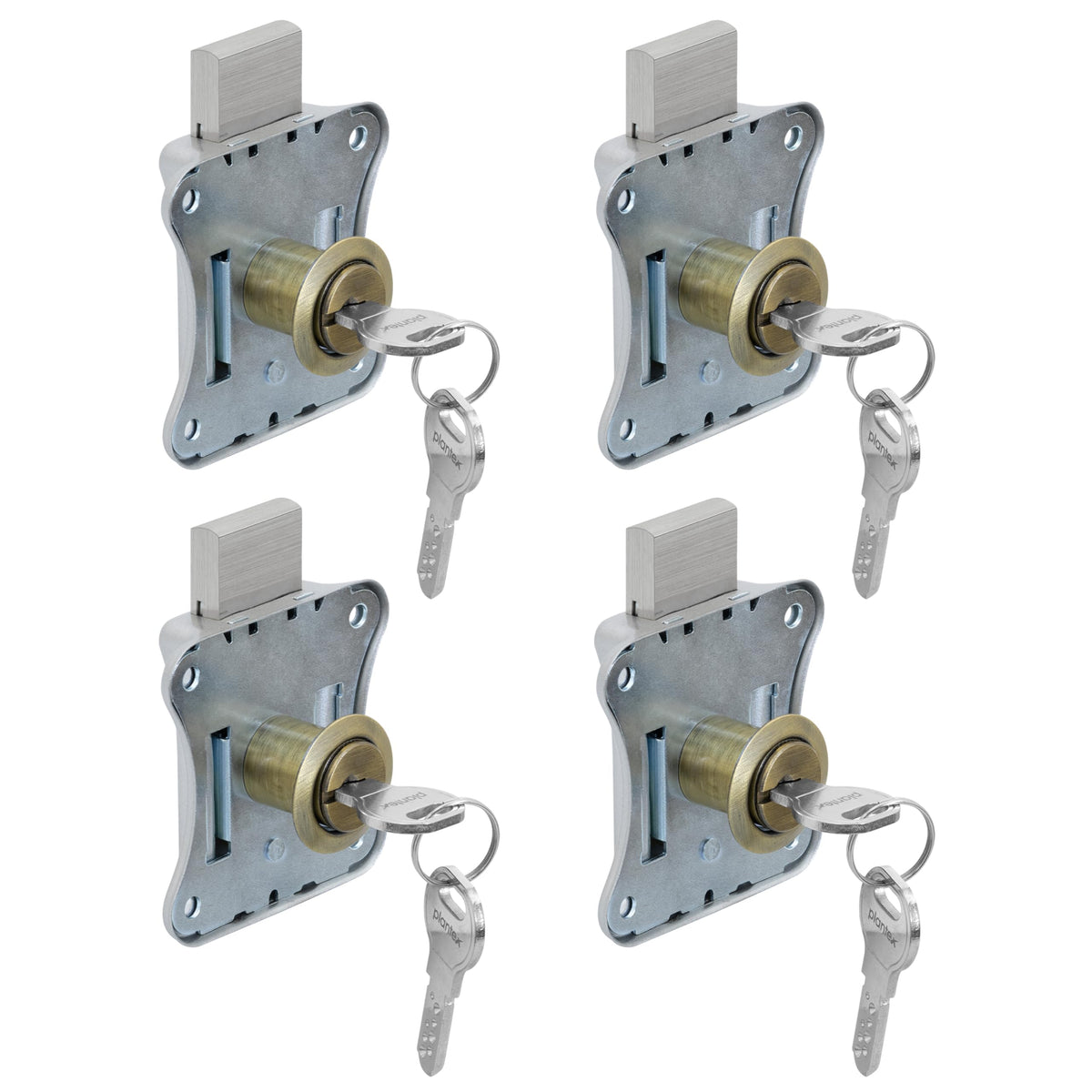 Plantex Drawer Lock/20mm Brass Lock for Cupboard/Multipurpose Cupboard Lock with Key for Home/Office - Pack of 4 (Brass Antique)