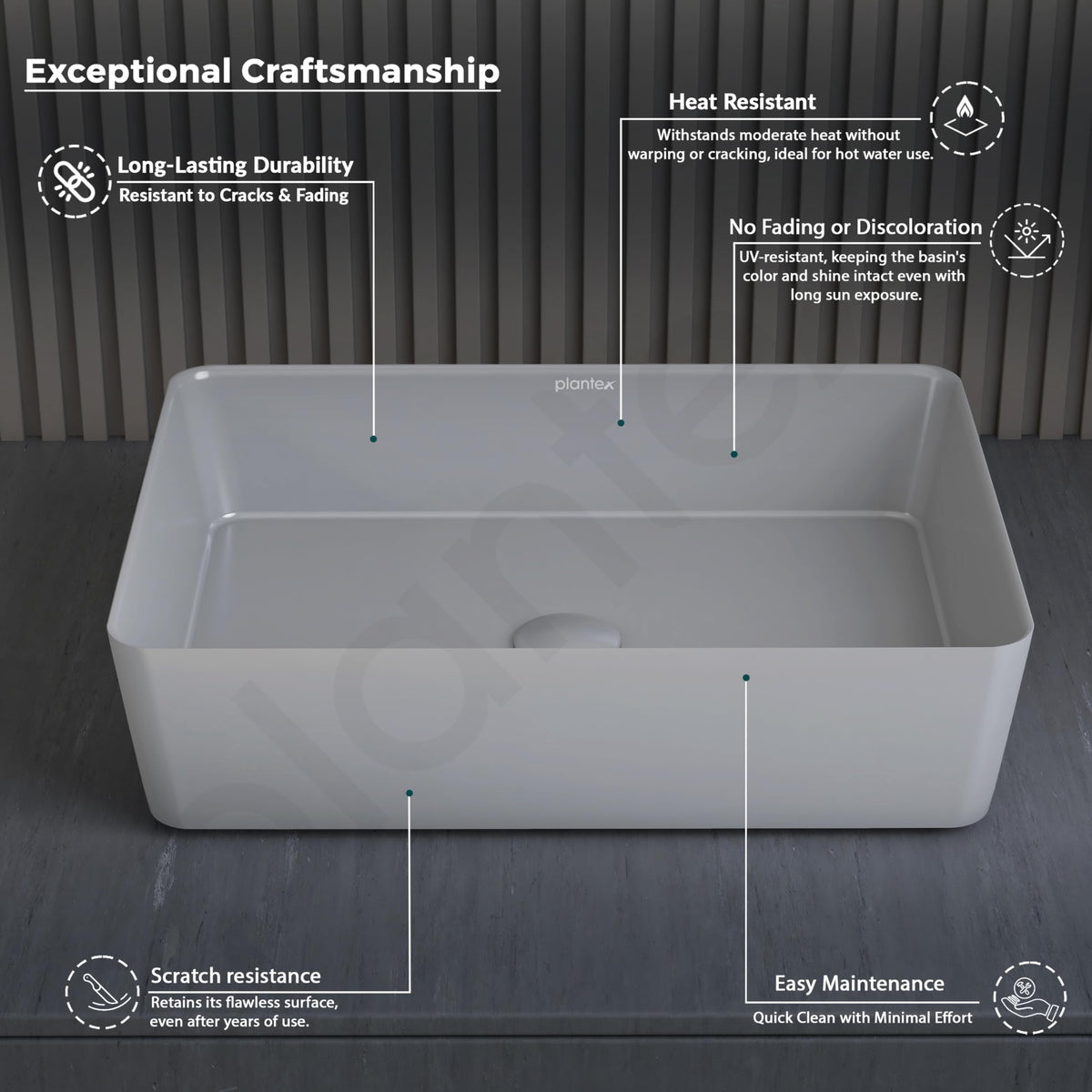 Plantex Melamine Wash Basin/Basin for Bathroom/Tabletop Wash Basin/Restaurants/Office (Grey, 18 x 13 x 4.5 Inch)-2