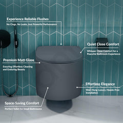 Plantex Imported Ceramic Wall Hung Commode/Rimless Washdown Flush Western Toilet/Commode with Soft Closing Toilet Seat - P Trap (Round - Matt Grey)-2
