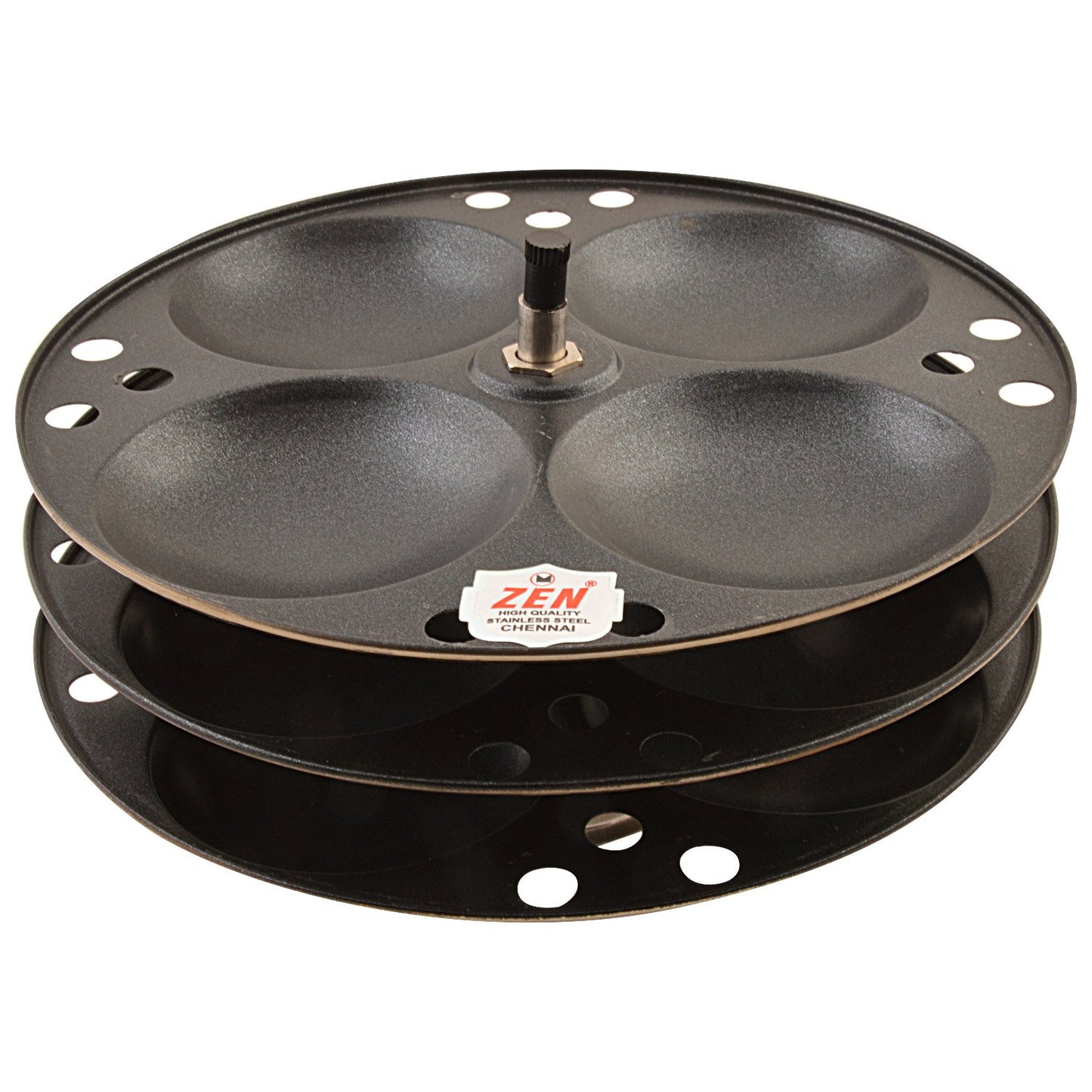 Jain Stainless Steel Nonstick 3 Plate Idly Stand | Idli Maker | Nonstick Idli Stand with Holes for 7.5 liter Prestige Pressure Cooker (12 Idly), Black