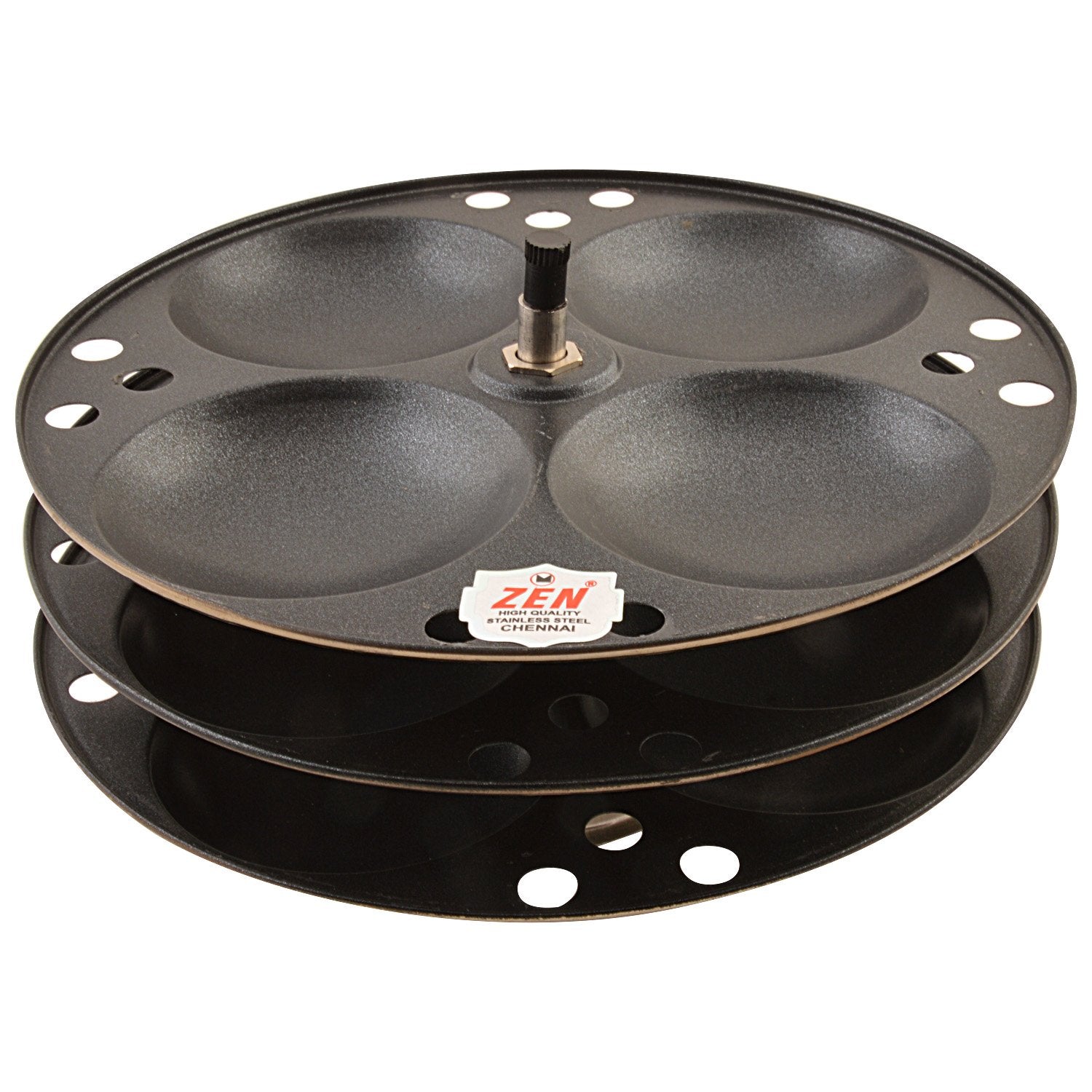 Jain Stainless Steel Nonstick 3 Plate Idly Stand | Idli Maker | Nonstick Idli Stand with Holes for 7.5 liter Prestige Pressure Cooker (12 Idly), Black