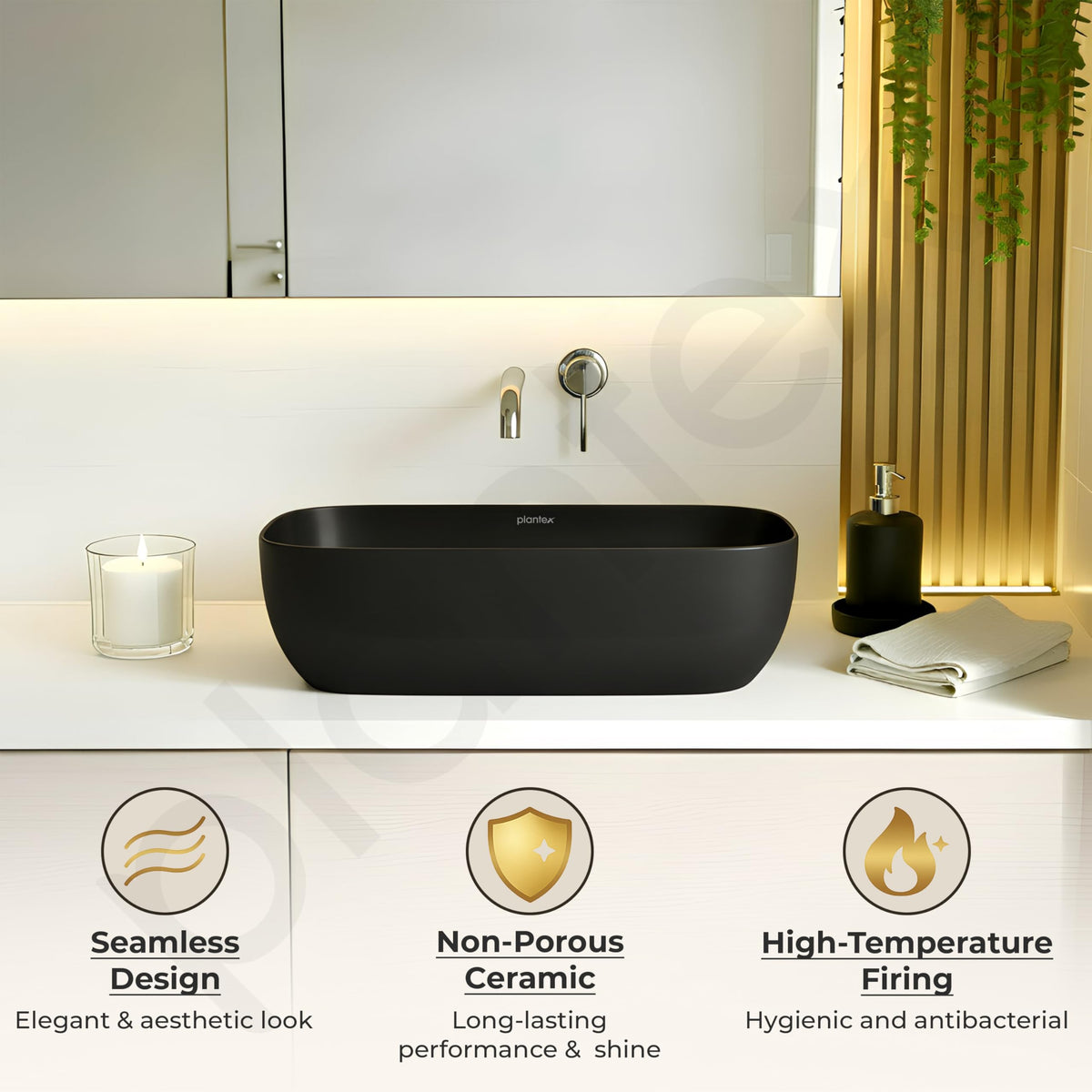 Plantex Wash Basin for Bathroom/Ceramic Basin/Rectangle Tabletop Basin/Wash Basin for Home/Restaurant (18 x 13 x 5 Inch - Charcoal Black)-6