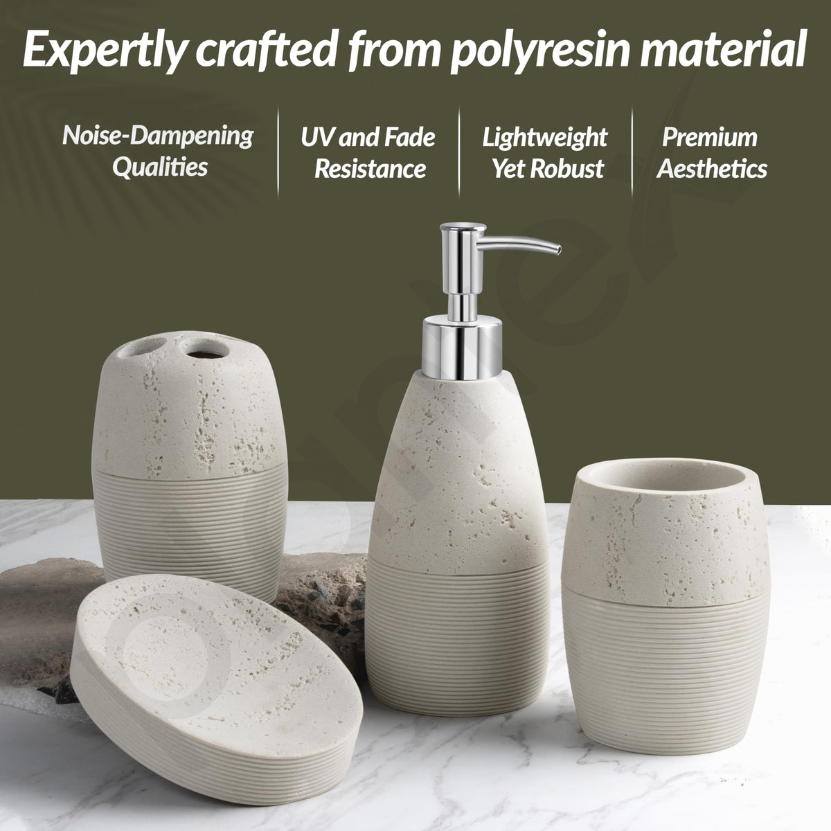 Plantex Polyresin Bathroom Accessories Set Soap Dispenser/Toothbrush Holder/Tumbler Holder/Soap Dish - 4 Piece(901)