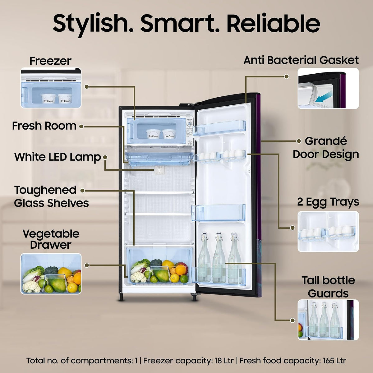 Samsung 183 L, 4 Star, Digital Inverter, Direct-Cool Single Door Refrigerator (RR20H27249R/NL, Paradise Bloom Purple, Single Touch Defrost, 2026)-4