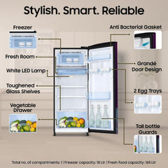 Samsung 183 L, 4 Star, Digital Inverter, Direct-Cool Single Door Refrigerator (RR20H27249R/NL, Paradise Bloom Purple, Single Touch Defrost, 2026)-4