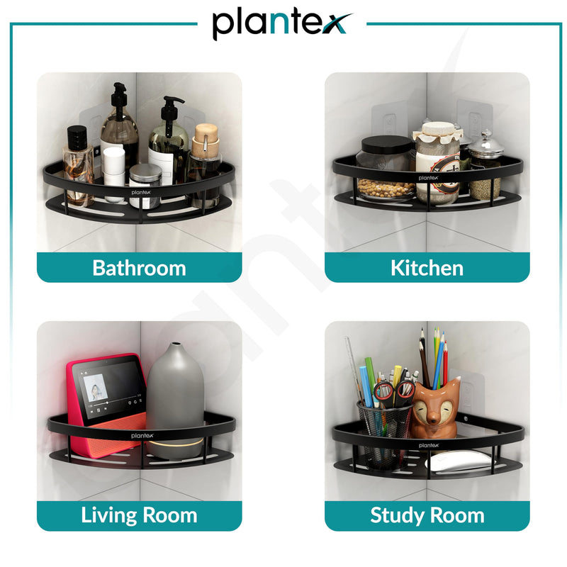 Plantex Aluminium Self Adhesive Bathroom Shelf/Corner Shelf for Bathroom Wall/Wall Mounted Bathroom Shelves & Accessories/No Drill Kitchen Organizer Rack Shelf-Pack of 1(9x9 Inch,Matt Black)-5