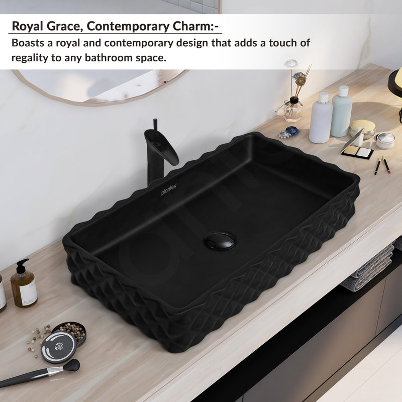 Plantex Ceramic Wash Basin for Bathroom/Table Top Ceramic Basin/Washbasin for Bathroom (Black - 24 x 14 x 5 Inch)-5
