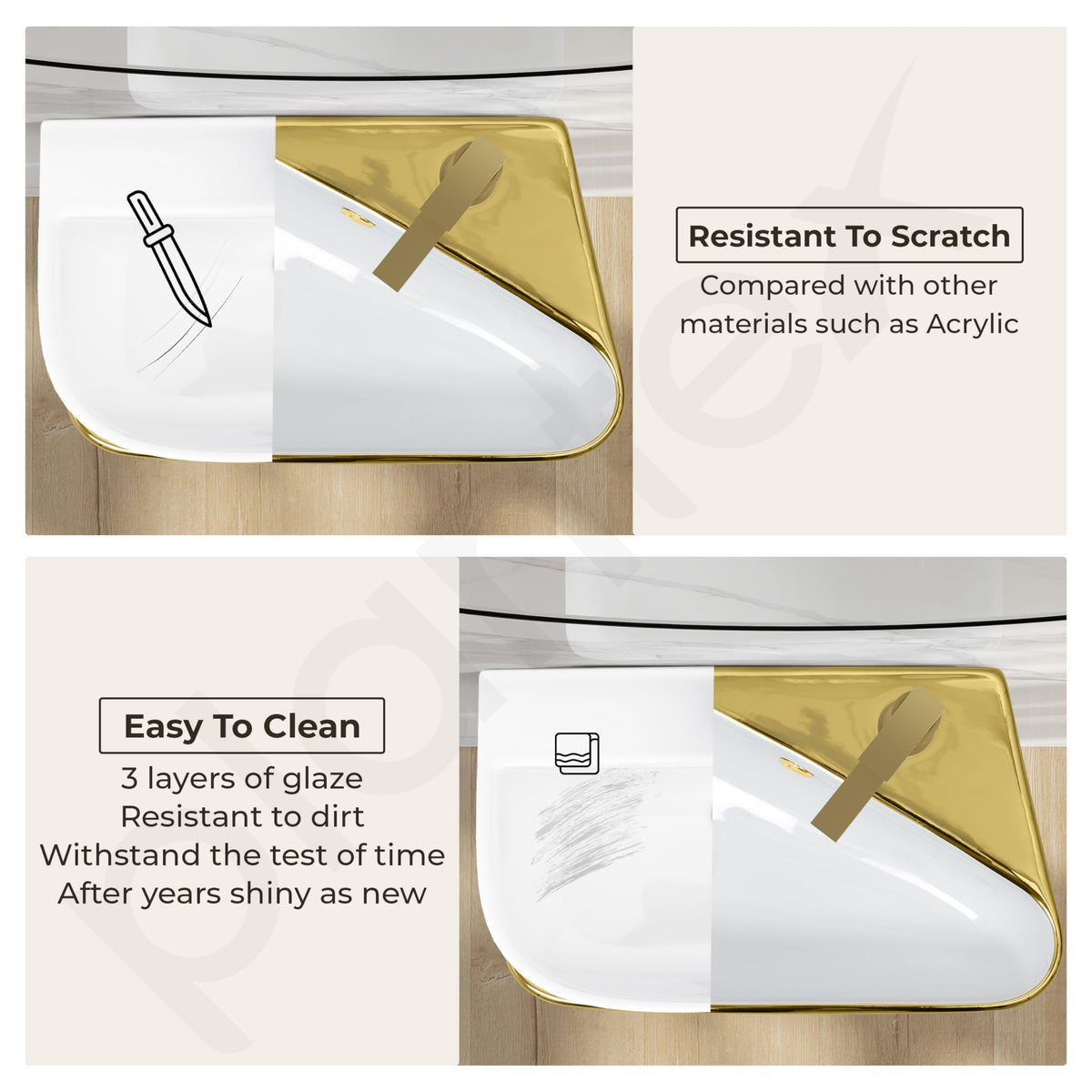Plantex Ceramic Designer Washbasin for Bathroom/Wall Hung Wash Basin/Rectangle Basin for Home/Office/Hotel (17.5x10.5x5 Inch - White & Gold)-6