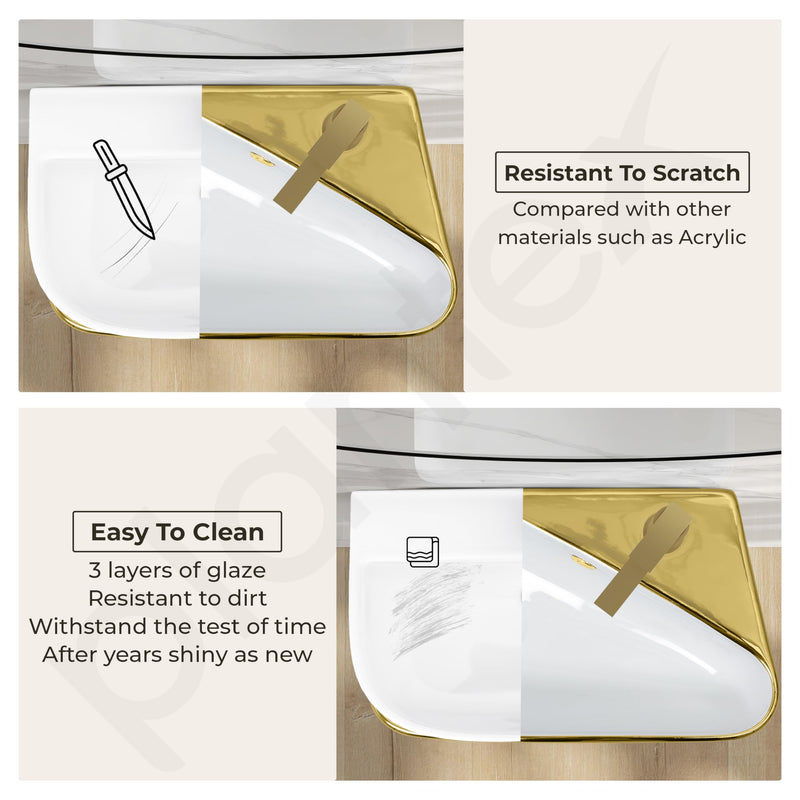Plantex Ceramic Designer Washbasin for Bathroom/Wall Hung Wash Basin/Rectangle Basin for Home/Office/Hotel (17.5x10.5x5 Inch - White & Gold)-6