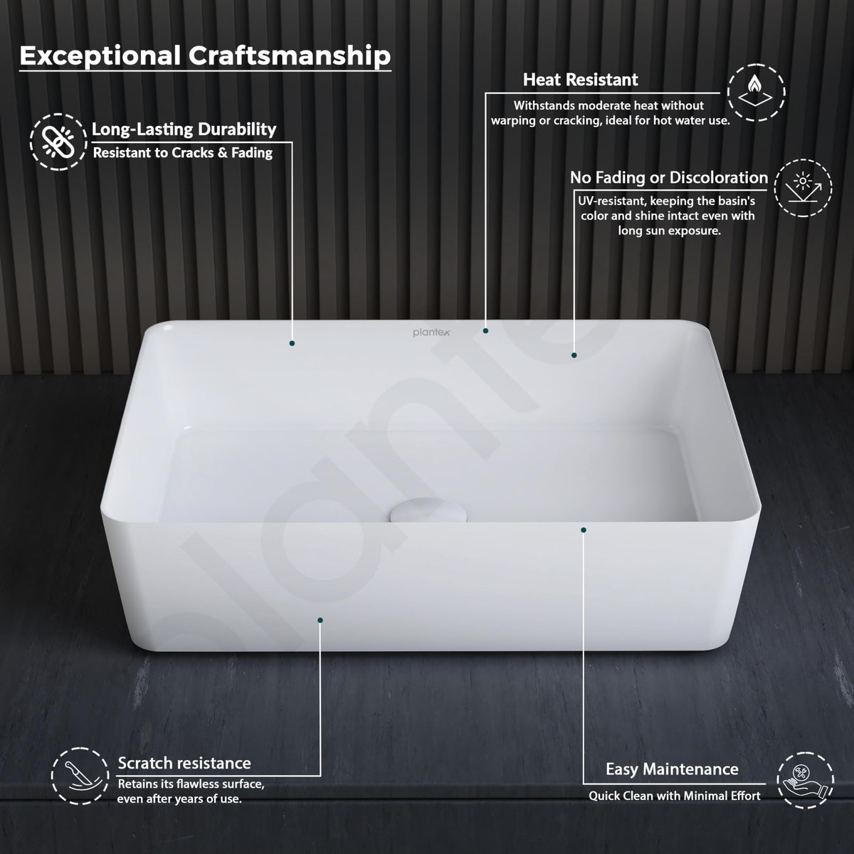Plantex Melamine Tabletop Wash Basin/Washbasin for Bathroom/Restaurants/Office (White, 18 x 13 x 4.5 Inch)-2