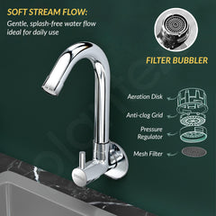Plantex Sink Tap for Kitchen Basin with Brass Spindle/Wall Mount Kitchen Sink Tap with Wall Flange and Water Saving -(MKS-1277-Chrome)-4