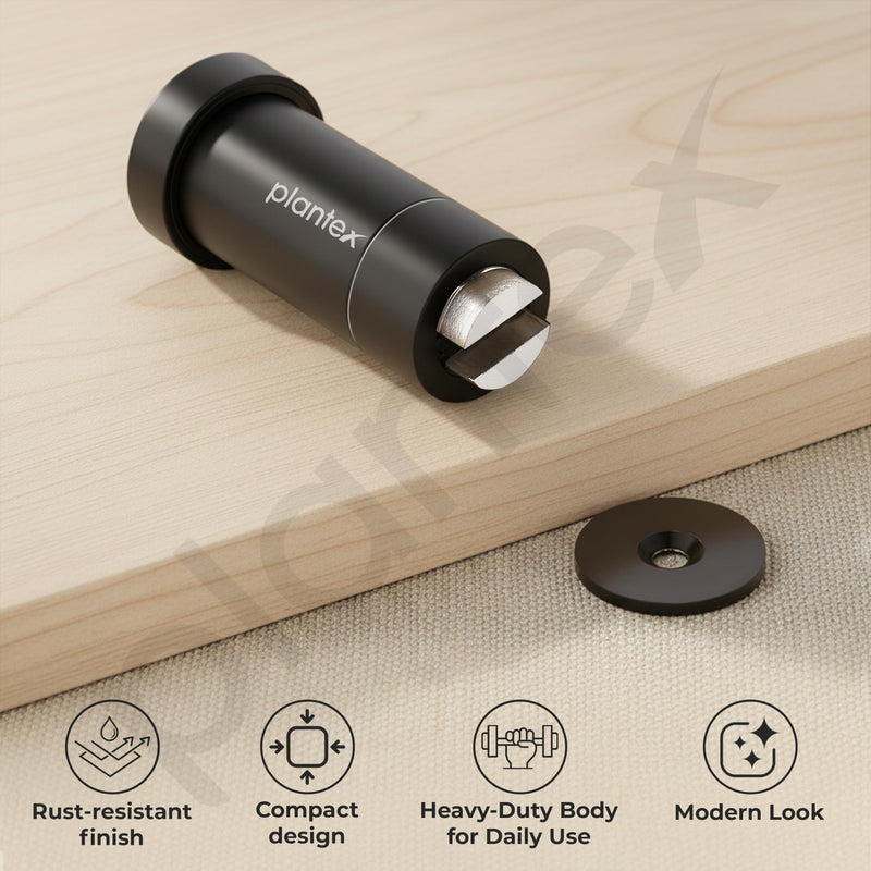 Plantex Stainless Steel Wall-Mounted Magnetic Door Stopper/Door Catcher for Wooden Door/Stops for Door - Pack of 2 (Matt Black)-4