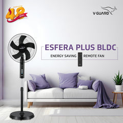 V-Guard Esfera Plus 5 Blade 400 mm BLDC Pedestal Fan with Remote (Black)-2