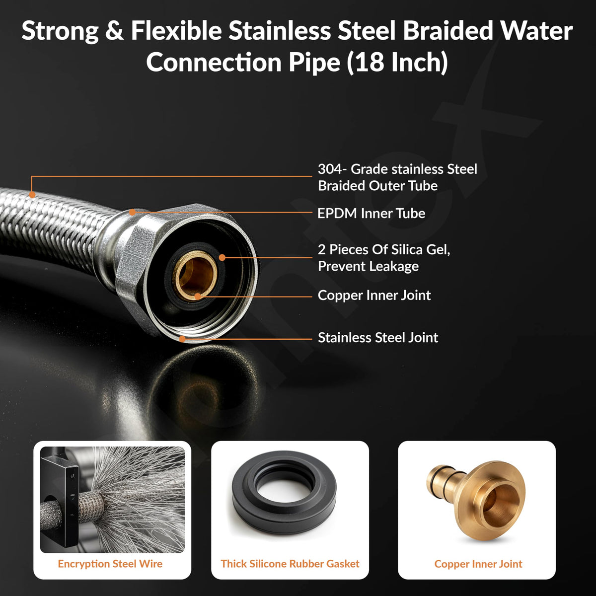 Plantex Stainless Steel Leak Proof Geyser Connection Pipe | 36 Inch Hot & Cold Water Geyser Pipe | Set of 2 | G1/2 Thread | Connection Pipe for Water Heater, Mixer & Sink | Chrome(pk-2)-2
