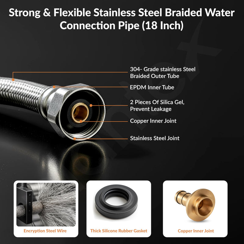 Plantex Stainless Steel Leak Proof Geyser Connection Pipe | 36 Inch Hot & Cold Water Geyser Pipe | Set of 2 | G1/2 Thread | Connection Pipe for Water Heater, Mixer & Sink | Chrome(pk-2)-2