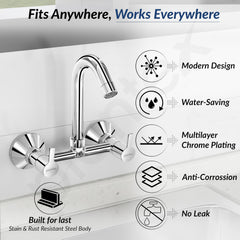 Plantex Sink Mixer for Kitchen with Brass Spindle/Hot & Cold Water Mixer with Teflon Tape & Wall Flange - Pack of 1 (Rio, Chrome)-5