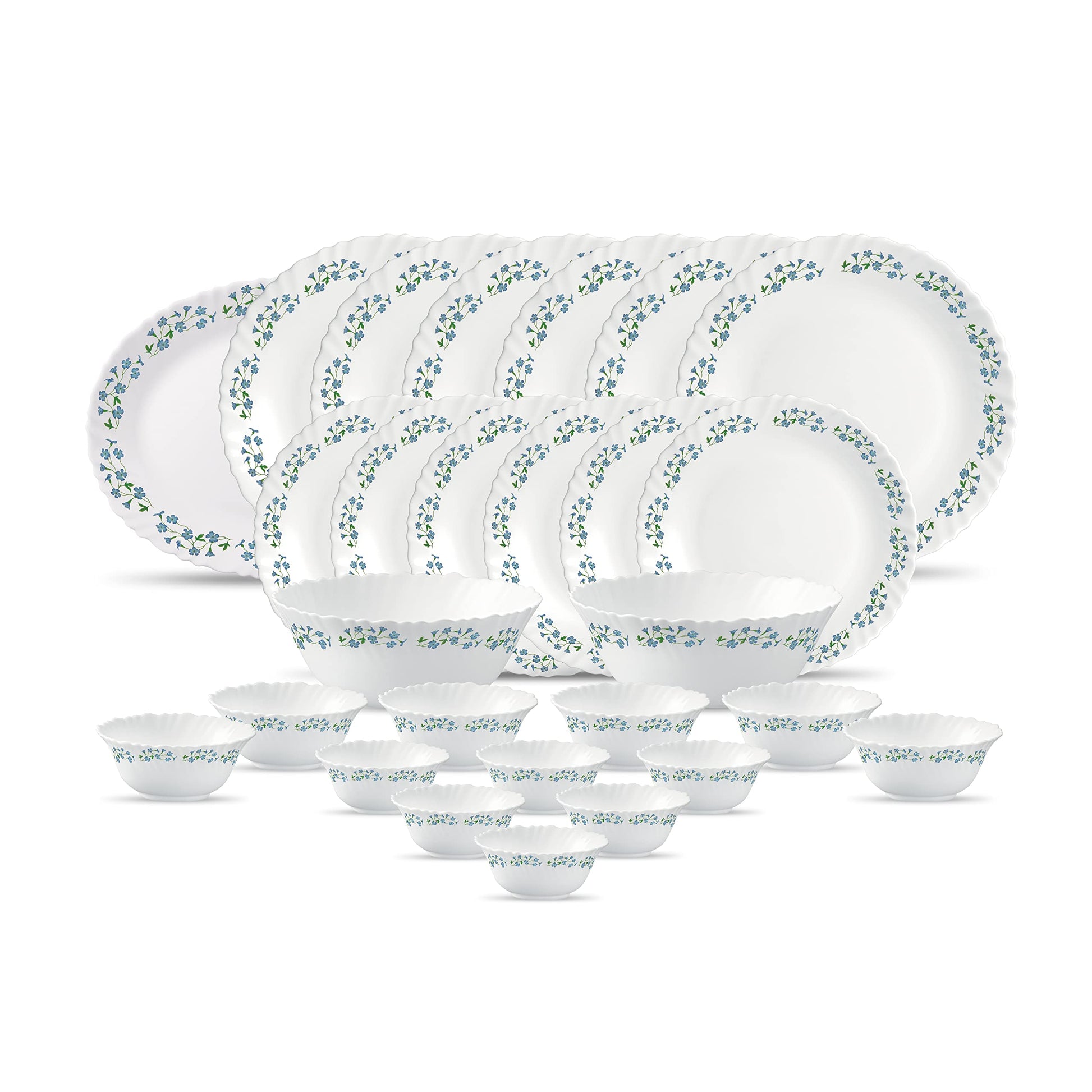 La Opala Diva Classique Collection Opal Glass Crockery | for Family of 6 | Dinner Set 27 pcs Citron Weave | Plates & Bowls for Dining | Microwave Safe | 100% Vegetarian | Extra Strong | White