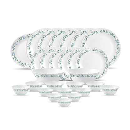 La Opala Diva Classique Collection Opal Glass Crockery | for Family of 6 | Dinner Set 27 pcs Citron Weave | Plates & Bowls for Dining | Microwave Safe | 100% Vegetarian | Extra Strong | White