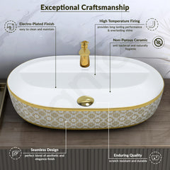 Plantex Oval Washbasin/Countertop Sink for Bathroom/Tabletop Wash Basin for Restaurant/Hotel/Hotel (24x16.5x5 Inch - White & Gold)-4