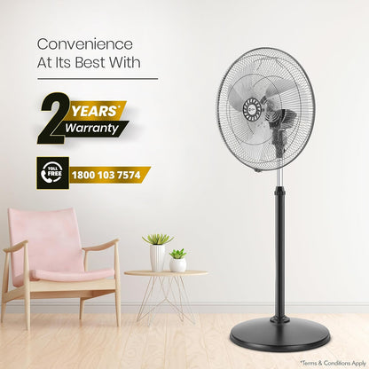 Orient Electric 450mm Tornado Pedestal Fan for home | Powerful Motor, High Air Delivery |3-Speed Control, High Speed Stand Fan | Metal Body, Telescopic Arrangement| 2 Years Warranty by Orient | Black