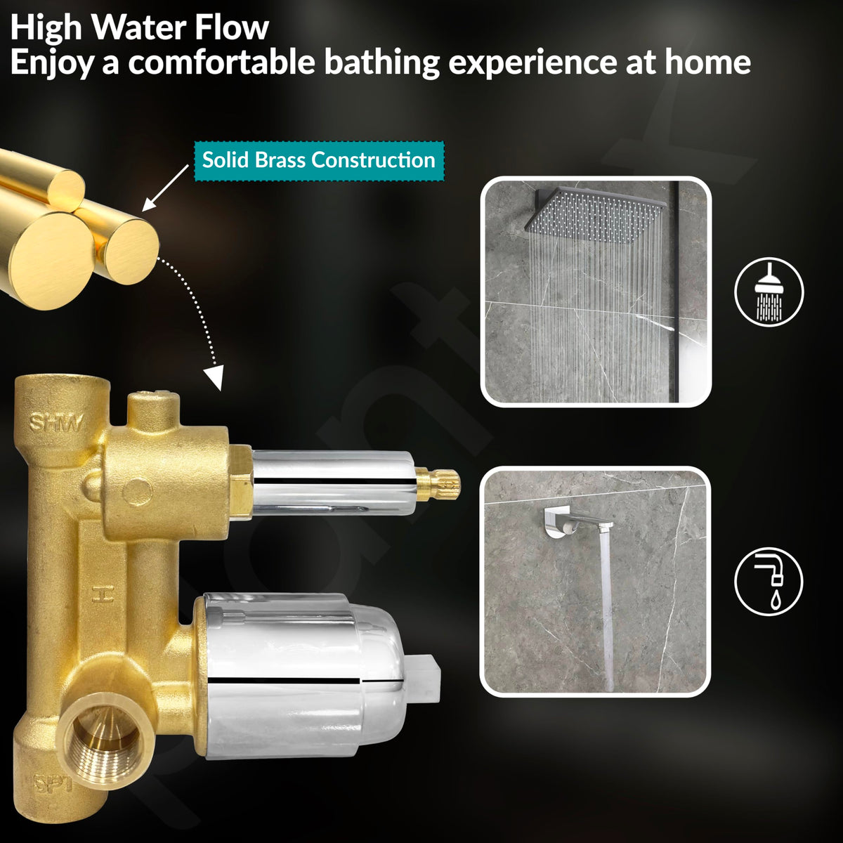 Plantex Brass Diverter Set for Bathroom/Concealed Body High Flow Diverter Full Set with Exposed Part Kit/Bathroom Shower System - (Chrome)-3