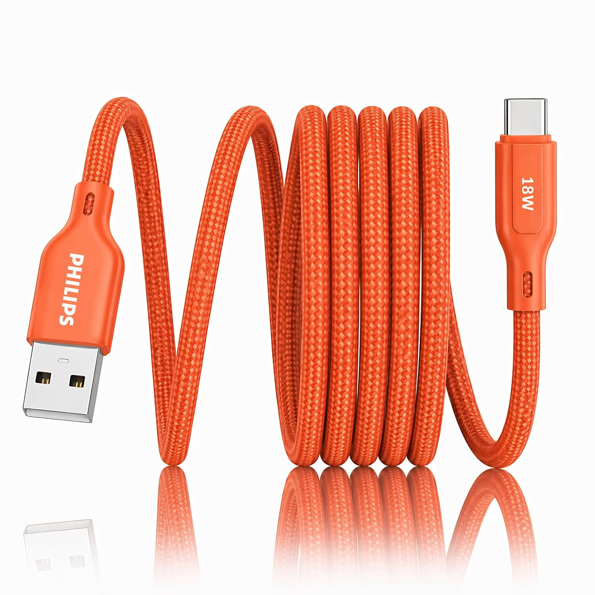 Philips DLC4160AR/94 18W Type-A to Type-C Fast Charging Cable (2m, Coral Reef)
