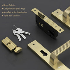Plantex Stainless Steel Door Lock Handle Set/ 6-Lever Lock Mechanism with 3 Years of Warranty/Mortise Lock with 3 Keys, Brass Lock Body & Cylinder - (DTM-661, Brass Antique)-4