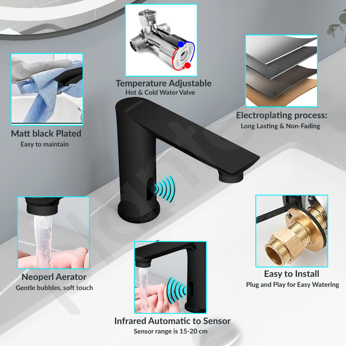 Plantex Solid Brass Automatic Touchless Faucet for Wash Basin/Sensor Tap for Kitchen Sink/Electronic Basin Tap/Sink Tap for Kitchen Basin (Black)-4