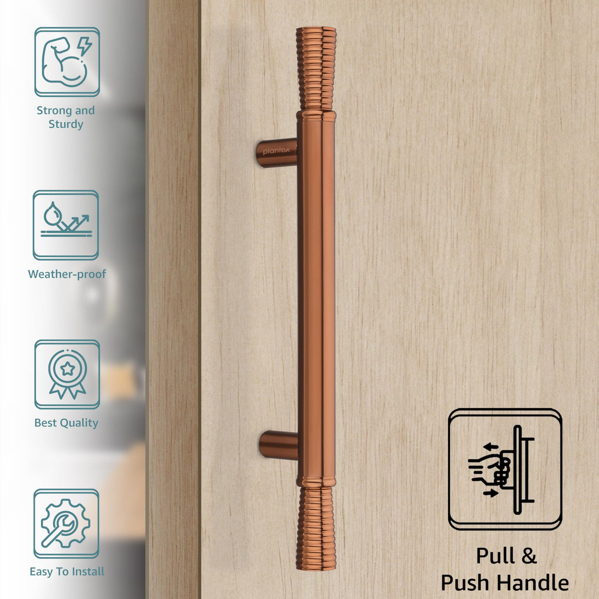 Plantex Main Door Handle/14 Inch Door Handle for Main Door/Pull-Push Handle for Home/Office/Hotel - Pack of 1 (PVD Rose Gold) - 3 Years Warranty-3