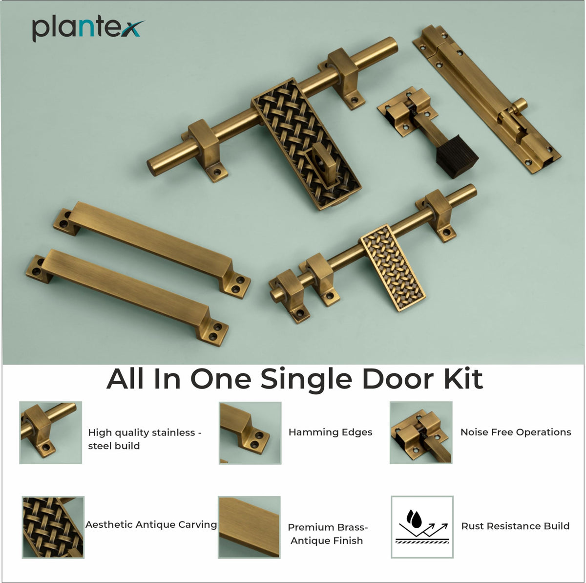 Plantex Stainless Steel Door Kit for Single Door/Door Hardware/Door Accessories (10 inch Al-Drop,8 inch Latch, 7 inch 2 Handles,7 inch Tower Bolt and 4 inch Door Stopper) - (DMAL-06-Brass Antique)-3