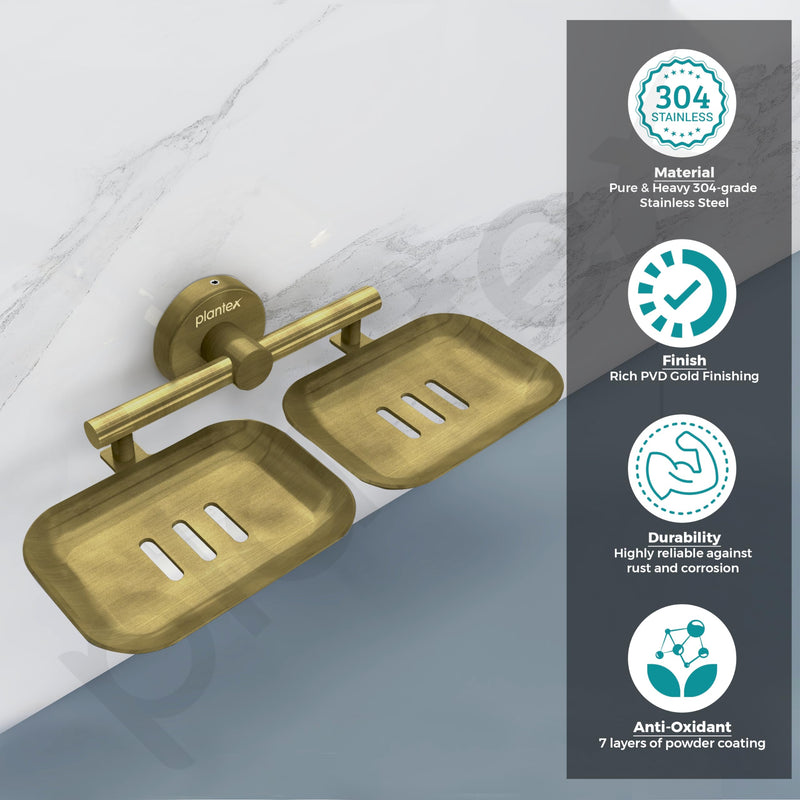 Plantex Galaxy 304 Grade Stainless Steel Rectangular Double Soap Holder for Bathroom/Soap Stand/Soap Holder/Soap Storage/Bathroom Accessories (Brass Antique)-3