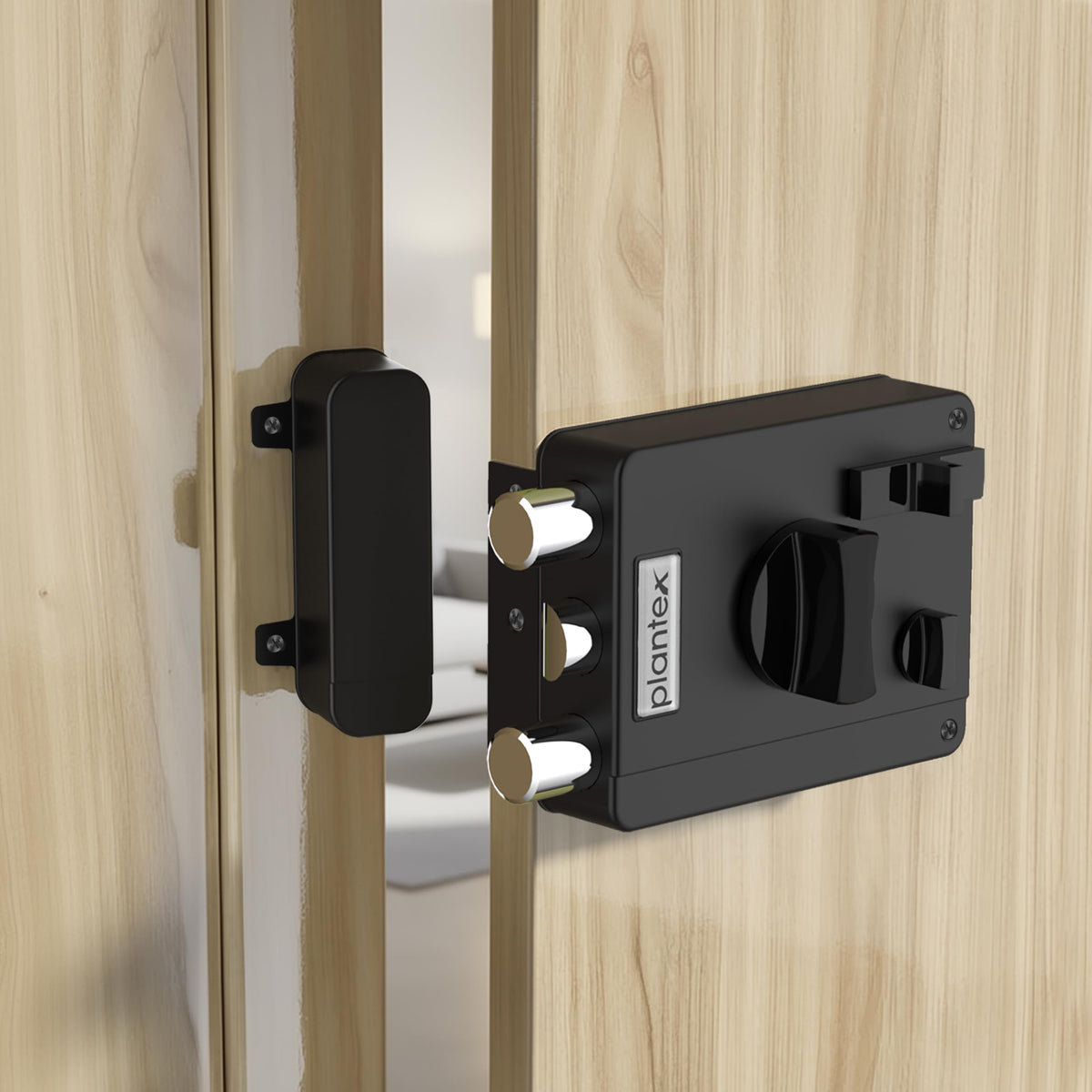 Plantex Heavy Duty Rim Locks for Main Door/Door Lock for Main Door with 4 Keys/Suitable for Inside Opening Wooden Door - Pack of 1 (Z-Black)-1
