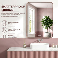Plantex Aluminium Frame Mirror for Wall/Rectangle Wall Mount Mirror for Bedroom/Dressing Room/Living Room/Entryway - (24x32 Inch-Rose Gold)-2