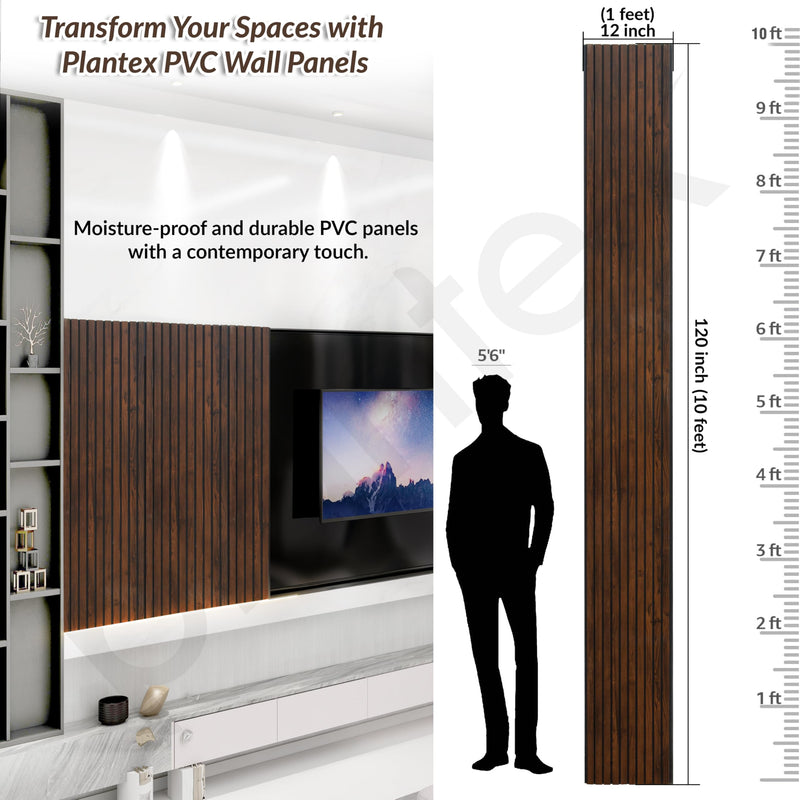 Plantex PVC Wall Panel/Louvers Panel/3d Wall Panel for Interior Wall Decor/Eco-Friendly Fluted Panel for Wall/- Pack of 7,Covers - 70 Sq. Ft (Espresso Brown-12 Inch x 10 Ft)-2