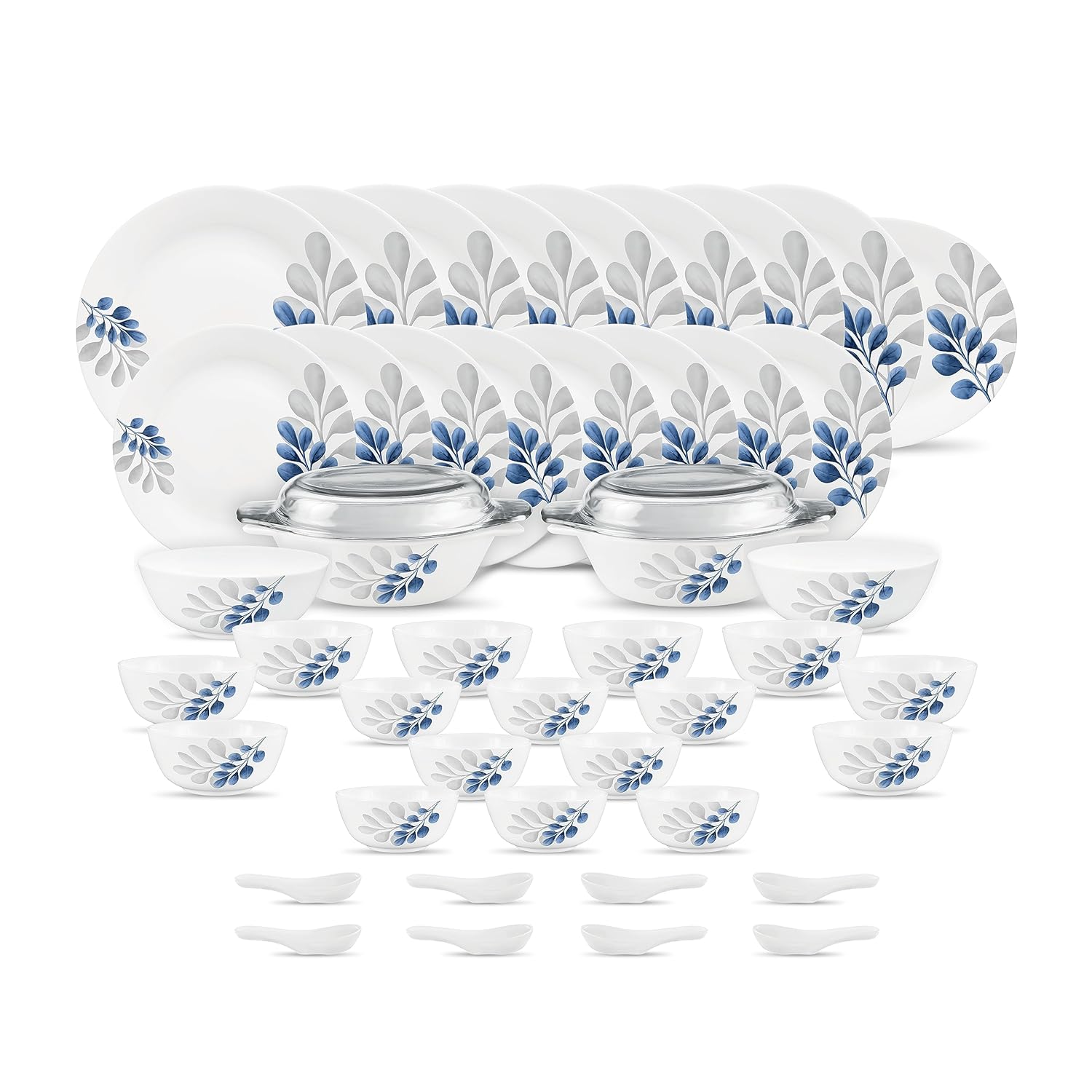 Diva by La Opala, Pearl Collection, Opal Glass Dinner Set 47 pcs, Indigo Bliss, White